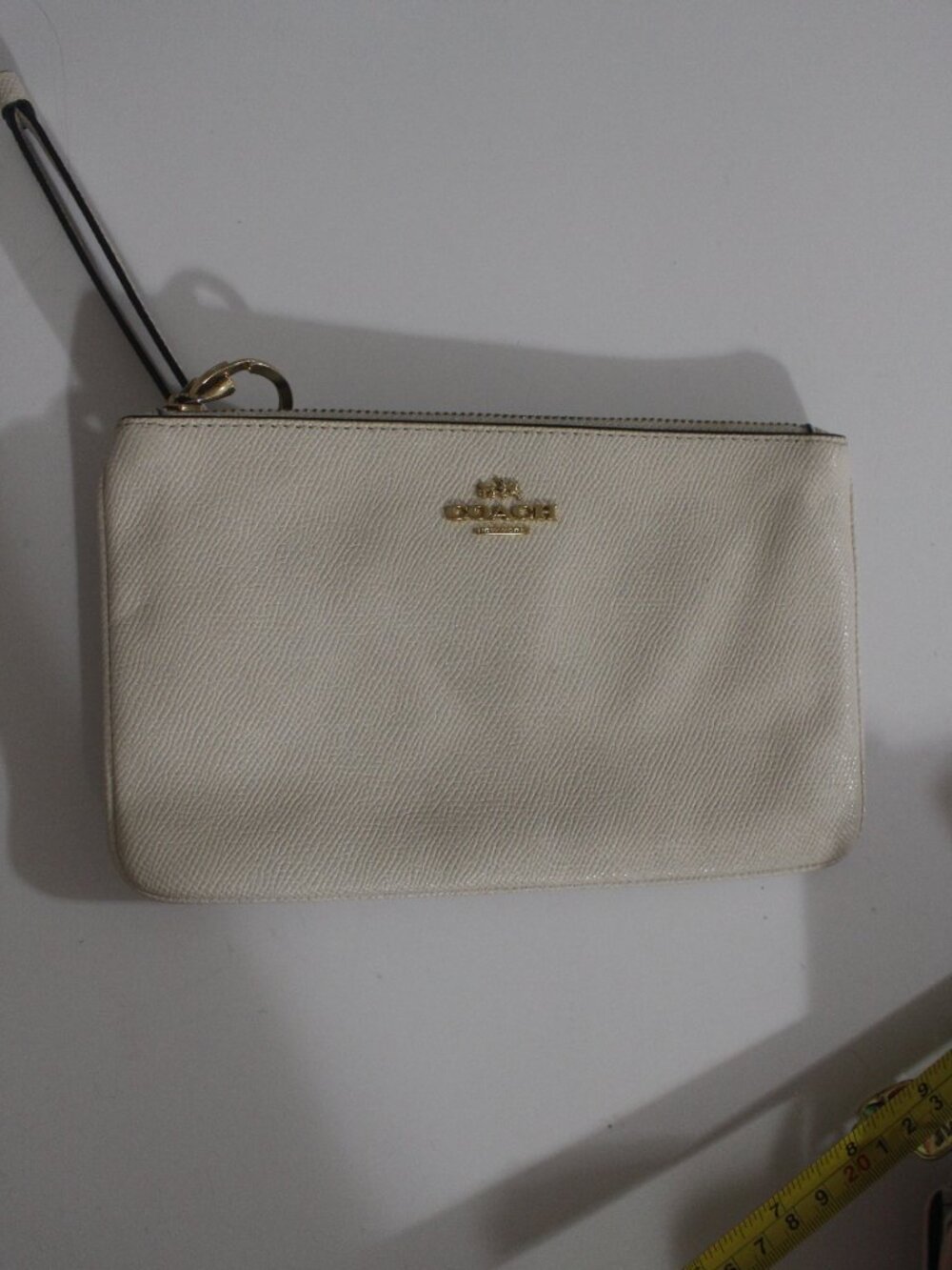 Coach Cream Textured Zip Wristlet with Gold-Tone Logo